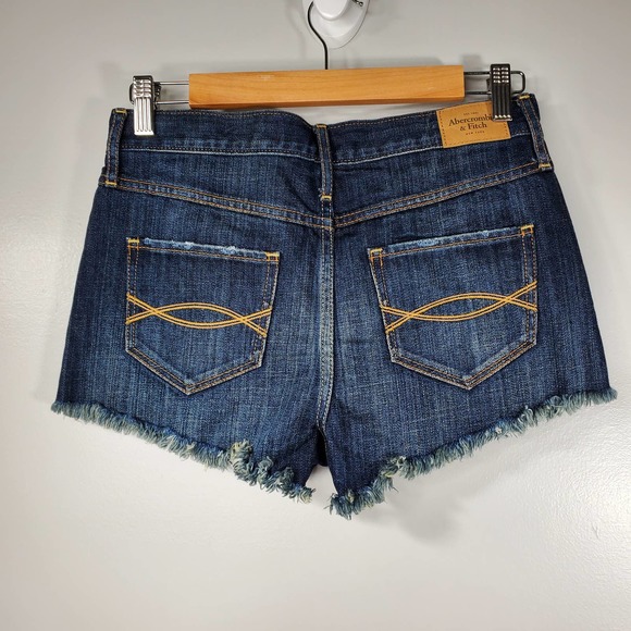 Abercrombie & Fitch Mid-Rise Cutoff Denim Shorts Dark Wash Size 0 - Picture 4 of 11